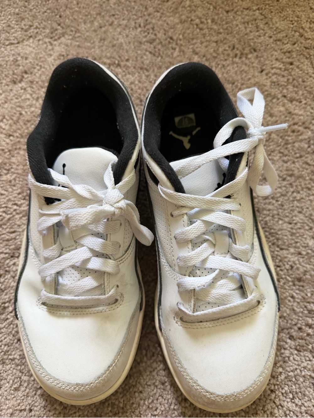 Youth Nike Jordan Flight Court White and Black Low-Top Leather Sneakers